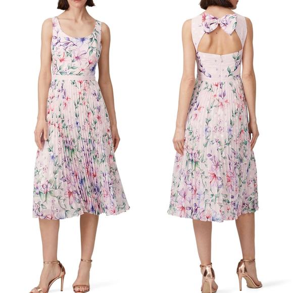 Marchesa Dresses & Skirts - Marchesa‎ Notte Floral Pleated Midi Dress in Blush Pink Size 0